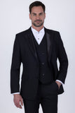 Barabas Wholesale Men's Solid Color Tailored Matte Peak Shiny Lapel Suit 6SU06 Black Beauty