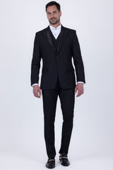 Barabas Wholesale Men's Solid Color Tailored Matte Peak Shiny Lapel Suit 6SU06 Black