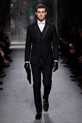 Barabas Wholesale Men's Solid Color Tailored Matte Peak Shiny Lapel Suit 6SU06 Black Beauty