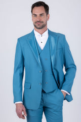 Barabas Wholesale Men's Solid Color Tailored Matte Peak Shiny Lapel Suit 6SU06 Light Blue 