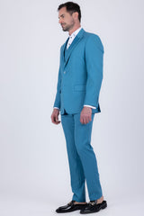 Barabas Wholesale Men's Solid Color Tailored Matte Peak Shiny Lapel Suit 6SU06 Blue Coral
