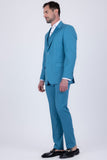Barabas Wholesale Men's Solid Color Tailored Matte Peak Shiny Lapel Suit 6SU06 Blue Coral