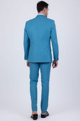 Barabas Wholesale Men's Solid Color Tailored Matte Peak Shiny Lapel Suit 6SU06 Blue 