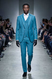 Barabas Wholesale Men's Solid Color Tailored Matte Peak Shiny Lapel Suit 6SU06 Blue Coral