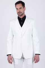 Barabas Wholesale Men's Solid Color Tailored Matte Peak Shiny Lapel Suit 6SU06 Bright White