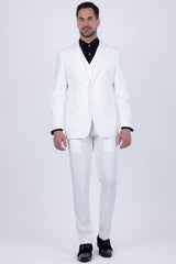 Barabas Wholesale Men's Solid Color Tailored Matte Peak Shiny Lapel Suit 6SU06 White