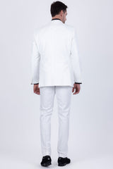 Barabas Wholesale Men's Solid Color Tailored Matte Peak Shiny Lapel Suit 6SU06 White