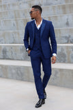 Barabas Wholesale Men's Solid Color Tailored Matte Peak Shiny Lapel Suit 6SU06 Estate Blue