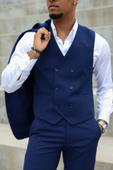Barabas Wholesale Men's Solid Color Tailored Matte Peak Shiny Lapel Suit 6SU06 Estate Blue