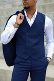 Barabas Wholesale Men's Solid Color Tailored Matte Peak Shiny Lapel Suit 6SU06 Estate Blue