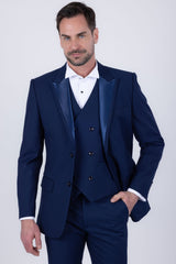 Barabas Wholesale Men's Solid Color Tailored Matte Peak Shiny Lapel Suit 6SU06 Estate Blue