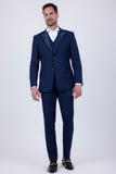 Barabas Wholesale Men's Solid Color Tailored Matte Peak Shiny Lapel Suit 6SU06 Estate Blue
