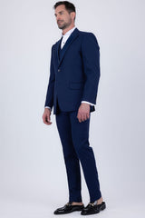 Barabas Wholesale Men's Solid Color Tailored Matte Peak Shiny Lapel Suit 6SU06 Navy