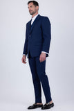 Barabas Wholesale Men's Solid Color Tailored Matte Peak Shiny Lapel Suit 6SU06 Navy