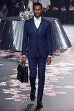 Barabas Wholesale Men's Solid Color Tailored Matte Peak Shiny Lapel Suit 6SU06 Estate Blue