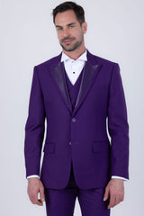 Barabas Wholesale Men's Solid Color Tailored Matte Peak Shiny Lapel Suit 6SU06 Purple