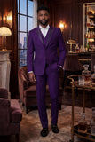 Barabas Wholesale Men's Solid Color Tailored Matte Peak Shiny Lapel Suit 6SU06 Purple