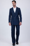 Barabas Wholesale Men's Solid Color  2-Pieces Set Peak Lapel Suit 6SU10 Navy