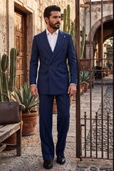 Barabas Wholesale Men's Solid Color  2-Pieces Set Peak Lapel Suit 6SU10 Blue