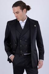 Barabas Wholesale Men's Solid Color 3-Pieces Peak Lapel Suit Set 6SU11 Black
