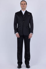 Barabas Wholesale Men's Solid Color 3-Pieces Peak Lapel Suit Set 6SU11 Black