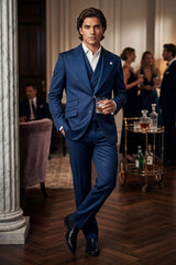Barabas Wholesale Men's Solid Color 3-Pieces Peak Lapel Suit Set 6SU11 Estate Blue