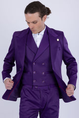 Barabas Wholesale Men's Solid Color 3-Pieces Peak Lapel Suit Set 6SU11 Purple