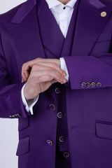 Barabas Wholesale Men's Solid Color 3-Pieces Peak Lapel Suit Set 6SU11 Purple