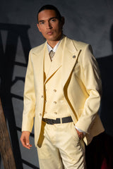 Barabas Wholesale Men's Solid Color 3-Pieces Peak Lapel Suit Set 6SU11 Whisper White