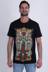 Barabas Men's Our Lady of Guadalupe Rhinestone Crew Neck T-Shirt 6TR01 Black