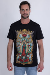 Barabas Men's Our Lady of Guadalupe Rhinestone Crew Neck T-Shirt 6TR01 Black