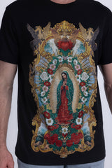 Barabas Men's Our Lady of Guadalupe Rhinestone Crew Neck T-Shirt 6TR01 Black