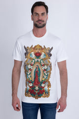 Barabas Men's Our Lady of Guadalupe Rhinestone Crew Neck T-Shirt 6TR01 White