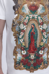 Barabas Men's Our Lady of Guadalupe Rhinestone Crew Neck T-Shirt 6TR01 White