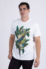 Barabas Wholesale Men's Laurent Tropical Iguana Rhinestone T-Shirt 6TR02 White