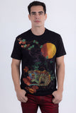Barabas Men's Rhinestone Iguana Floral Crew-neck T-shirt 6TR03 Black
