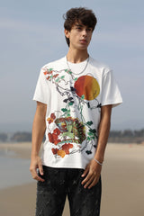 Barabas Men's Rhinestone Iguana Floral Crew-neck T-shirt 6TR03 White