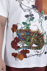 Barabas Men's Rhinestone Iguana Floral Crew-neck T-shirt 6TR03 Off White