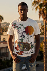 Barabas Wholesale Men's Rhinestone Iguana Floral Crew-neck T-shirt 6STR03 White