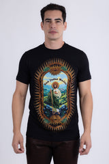 Barabas Wholesale Men's San Judas Tadeo Rhinestone T-Shirt Crew Neck 6TR04 Black