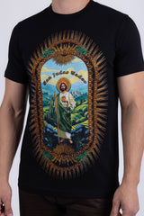 Barabas Wholesale Men's San Judas Tadeo Rhinestone T-Shirt Crew Neck 6TR04 Black