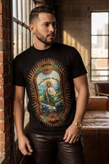 Barabas Wholesale Men's San Judas Tadeo Rhinestone T-Shirt Crew Neck 6TR04 Black