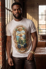 Barabas Men's San Judas Tadeo Rhinestone T-Shirt Crew Neck 6TR04 White