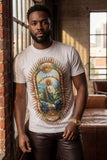 Barabas Men's San Judas Tadeo Rhinestone T-Shirt Crew Neck 6TR04 White