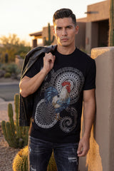 Barabas Wholesale Men's Rooster Geometric Rhinestones Crew Neck Shirt 6TR05 Black