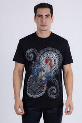 Barabas Men's Rooster Geometric Rhinestones Crew Neck Shirt 6TR05 Black