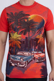 Barabas Wholesale Men's Miami Classic Cars Rhinestones Crew Neck Shirt 6TR06 Red