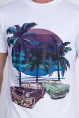Barabas Men's Palm Beach Rhinestone Stretch Crew Neck T-Shirt 6TR07 White
