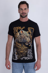 Barabas Men's Panther Rhinestone Stretch Crew Neck T-Shirt 6TR08 Black