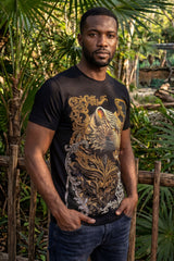 Barabas Men's Panther Rhinestone Stretch Crew Neck T-Shirt 6TR08 Black